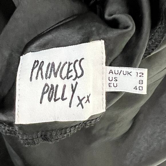Princess Polly Mini Dress Womens 8 Black Silky Lace Up Back Night Out Flirty - Picture 12 of 15